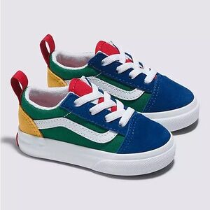 Vans Old Skool Elastic Lace Kids Sneakers - Blue, Green, Yellow size 5 toddler